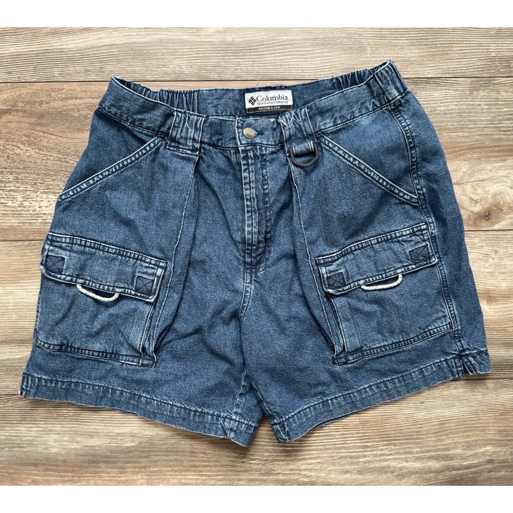 Vintage Columbia PFG Denim Cargo Shorts Gorpcore Jorts Blue Womens Medium